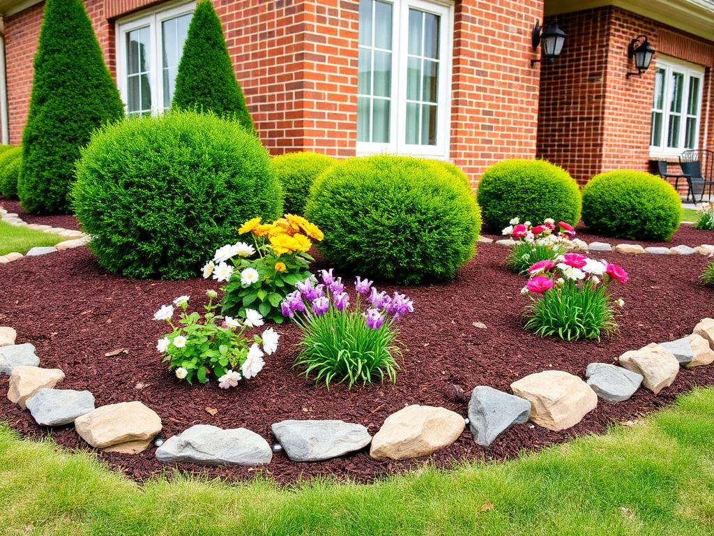 Mulch & Flower Beds — Fresh mulch, shaped shrubs, and clean stone borders.